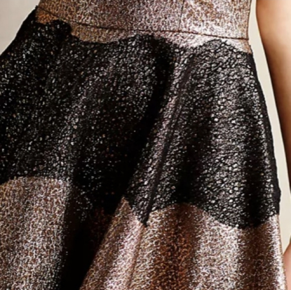 Anthropologie Sachin and Babi Foil Brocade Mini Dress size 8 black and gold - Picture 4 of 16